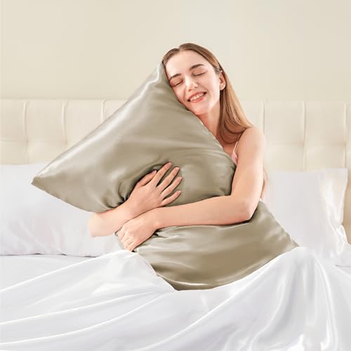BEDELITE Satin Pillowcase with Zipper 2 Pack, Taupe Pillow Cases Standard Size, Super Soft and Cooling Similar to Silk Pillow Cases, Gift for Women Men(20x26 Inches)
