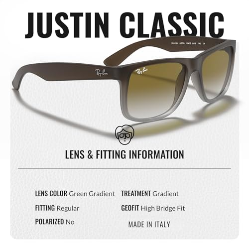 Image of Ray-Ban RB4165 JUSTIN CLASSIC Square Shape Sunglasses for Men with Official Eyewear Kit