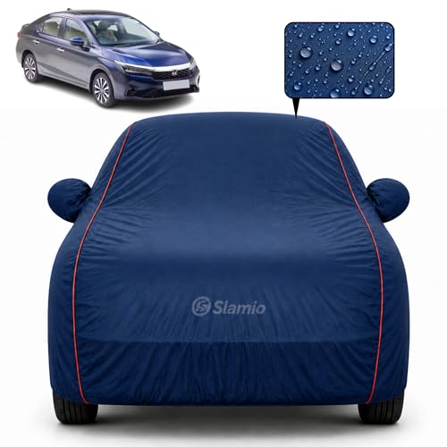 Image of Premium 100% Waterproof Car Cover for Honda's ZX Model | All-Weather, UV & Dust Protection | Heavy-Duty 3-Layer Fabric | Custom Fit with Mirror & Antenna Pockets | Navy Blue