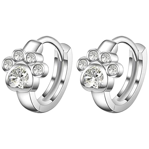 Image of Ecripe Sterling Silver Hoop Earrings for Women, Hypoallergenic Cat Paw Print Earrings for Girls, Lightweight Mini Huggie Cartilage Earrings 10mm