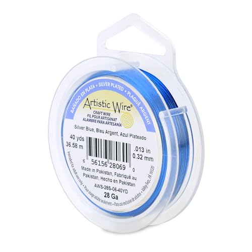 Image of Artistic Wire, 28 Gauge Silver Plated Tarnish Resistant Colored Copper Craft Wire, Silver Blue, 40 yd