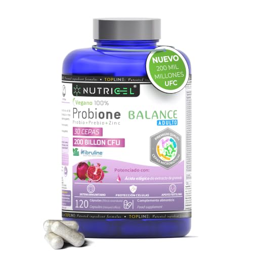 Probióticos y Prebióticos intestinales 200 mil Millones UFC y 30 Cepas bacterianas + Zinc, Inulina y Extracto de Granada. Salud Microbiota Intestinal.Máxima Concentración y 100% Vegano | 120 cápsulas