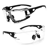 UKNOW Photochromic Safety Glasses, Scratch Resistant Wraparound Lenses, Removable Foam Gasket, ANSI Z87.1 Protective Eyewear, UV Protection