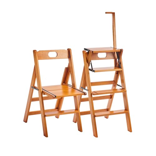 Taburete plegable de madera maciza con reposabrazos, silla multifuncional de 4 escalones para adultos, cocina y uso al aire libre, resistente y portátil