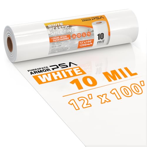 Crawl Space Vapor Barrier 10 Mil Vapor Barrier 12x100 White Plastic Sheeting - Thick Plastic Sheeting Heavy Duty Polyethylene Film Drop Cloth Vapor Barrier Covering for Crawl Space Basement