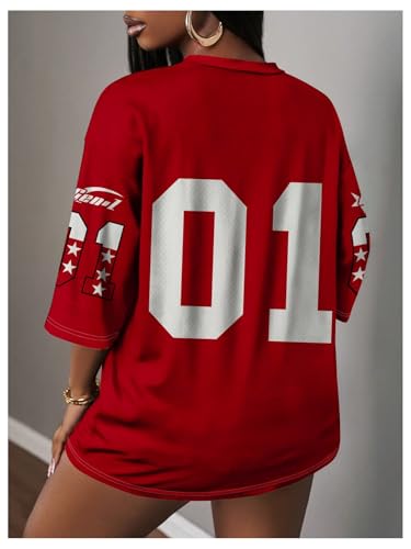 WDIRARA Women's Oversized Jersey Shirts Number Graphic Tee V Neck Half Sleeve T-Shirt Tops2