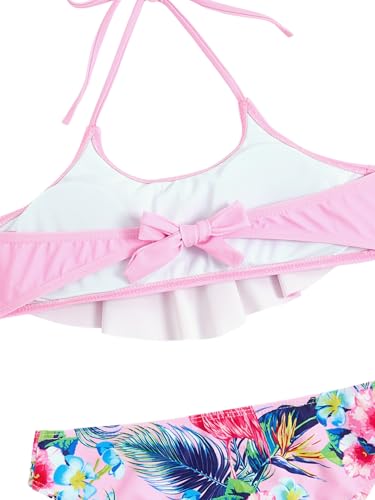 SHENHE Girl's 2 Piece Halter Swimsuit Floral Ruffle Flounce Bikini Set Cute Bathing Suits4