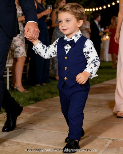 Image of SANGTREE Boys Suit Cotton Linen Formal Set Baby Boy Dress Clothes Gentleman Wedding Ring Bearer Outfits, 3 Months - 9 Years