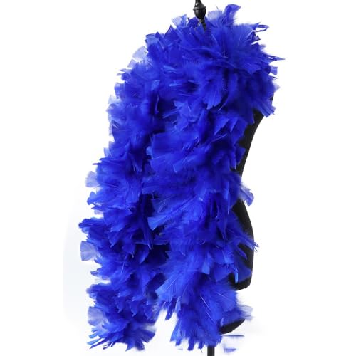 Blausky Boa de plumas de pavo, 2 m (200 g), bufanda de plumas de pavo, boa de plumas de pavo, accesorio de disfraz para carnaval, fiesta, Halloween, Charleston, años 20, azul real