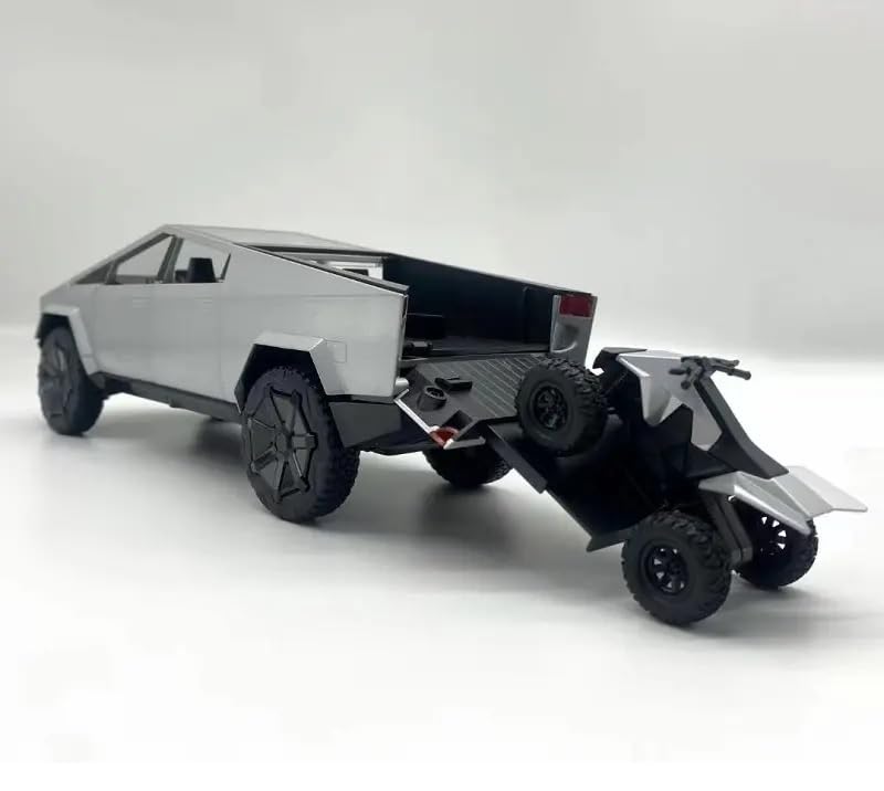 Image of 1:24 Scale Big Tesla CYBERTRUCK Model Diecast Metal Pullback Toy car with Openable Doors & Light, Music Boys car for Kids Best Toys Gifts Toys for Kids (Silver Color)
