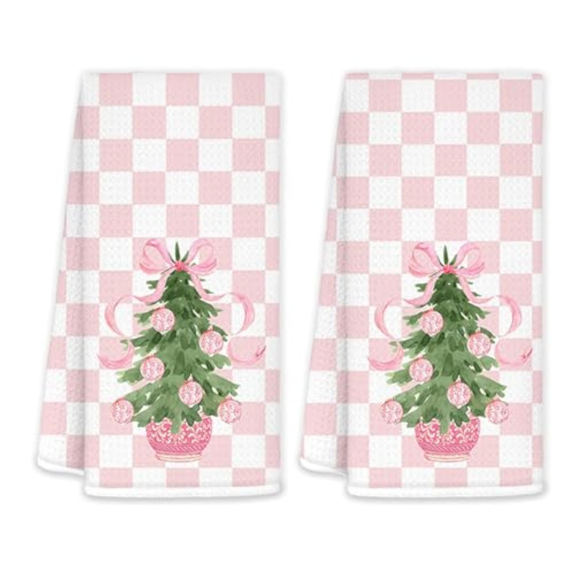 Pink Chinoiserie Christmas Kitchen Towels, Decorative Hand Towels