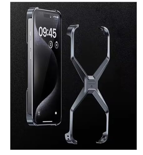Image of Frameless X Shaped Case Compatible with iPhone 16 Pro | Luxury Aluminum Armor Case | Super Slim Premium Metal - Black