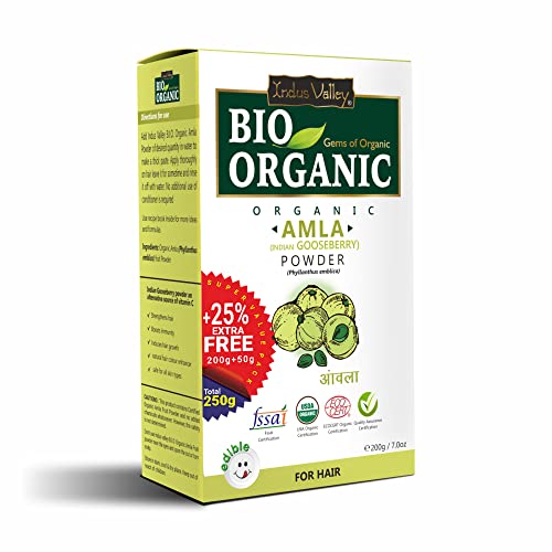 Image of INDUS VALLEY 100% Bio Organic Amla Powder (Indian Gooseberry Powder) Phyllanthus emblica | Natural & Fresh For Healthy Hair - 200 gm
