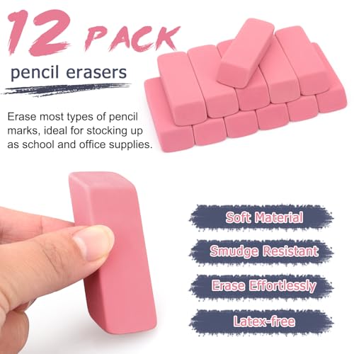 Image of Tamaki Large Erasers, Pink, Pack of 12 | Pencil Erasers for Drawing, Artist Eraser