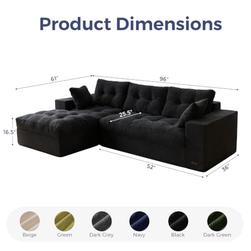 Image of MAXYOYO 96 inch L Shaped Modular Sectional Sofa with Ottoman, Cloud Boneless Couch with Layered Cushion, Upholstered Sofa in a Box, Flexible Module Combination for Living Room, No Assembly, Black