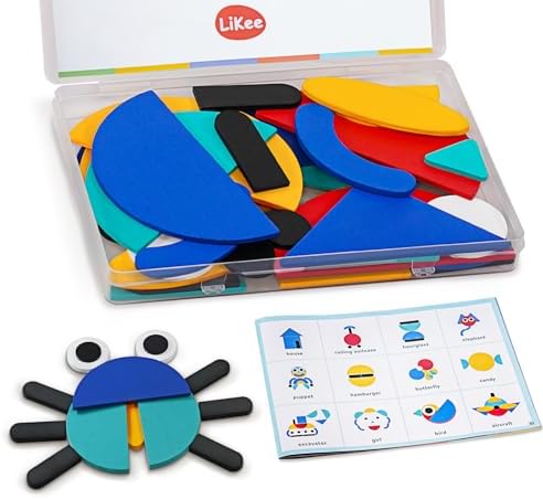 LiKee Open Ended Wooden Shape Puzzles with 36 Blocks and 60 Patte...