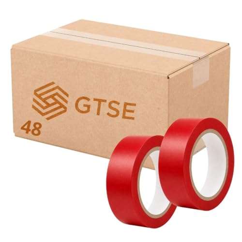 GTSE 1 inch x 108 ft Red PVC Vinyl Floor Tape, 48 Rolls, Safety Marking Tape, 6 mil Thick, Suitable for Dance Floors, Gyms, Warehouses, Sports Facilities