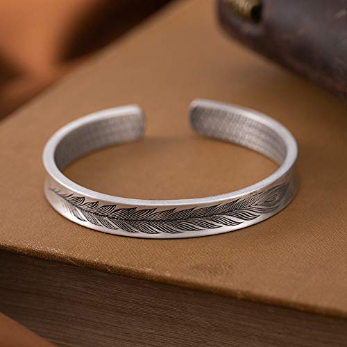 Bracelet plume en argent S925 style vintage ciselé à la main - 4