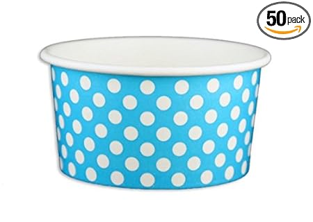 Black Cat Avenue Paper Ice Cream Cups, Polka Dot, Blue, 6 Ounce, 50 Count