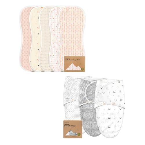KeaBabies 5-Pack Muslin Baby Burp Cloths for Boys and Girls and 3-Pack Baby Swaddle Sleep Sacks - Cotton Kids Washcloths, Burping Rags - Newborn Swaddle Sack