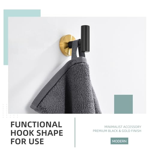 Image of Angle Simple Towel Hook Black and Gold, Bathroom Towel Holder for Wall