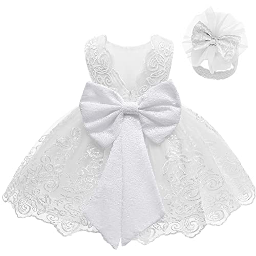 Image of LZH Baby Girls Ruffle Lace Backless with Headwear,Bowknot Flower Dresses Pageant Party Wedding