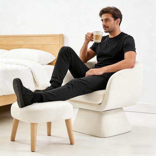 Sillón Barrel Giratorio Tela Bouclé Blanco miniatura 7
