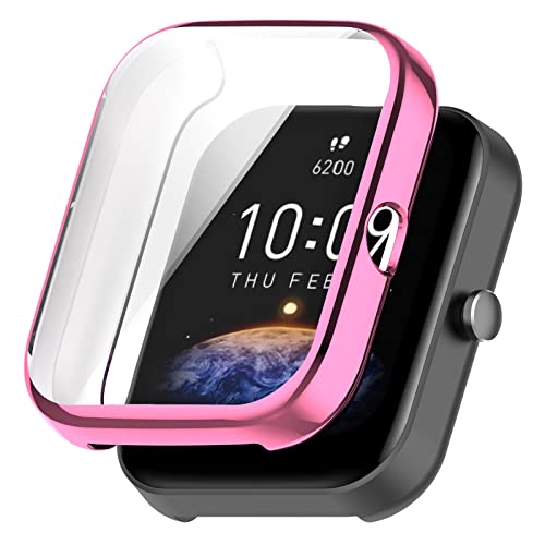 LICHIFIT 保護ケース Amazfit Bip3/Bip3 Pro用カバー PCフレーム+強化ガラスフィルム 一体化 スマートウォッチカバー 脱着簡単 耐衝撃 傷防止 軽量 充電対応 おしゃれ (ピンク)