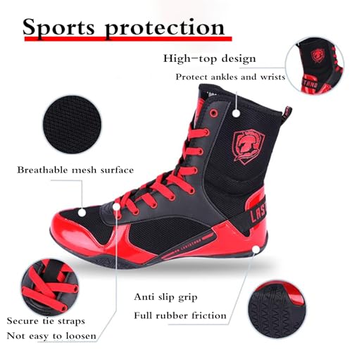 Leichtrit Botas Boxeo,Botas Boxeo Mujer,Antideslizante,Absorber El Sudor,para Entrenamiento Artes Marciales Zapatillas Boxeo Hombre,Zapatos De Lucha Respirables,Botas De Lucha para Hombre - imagen 4