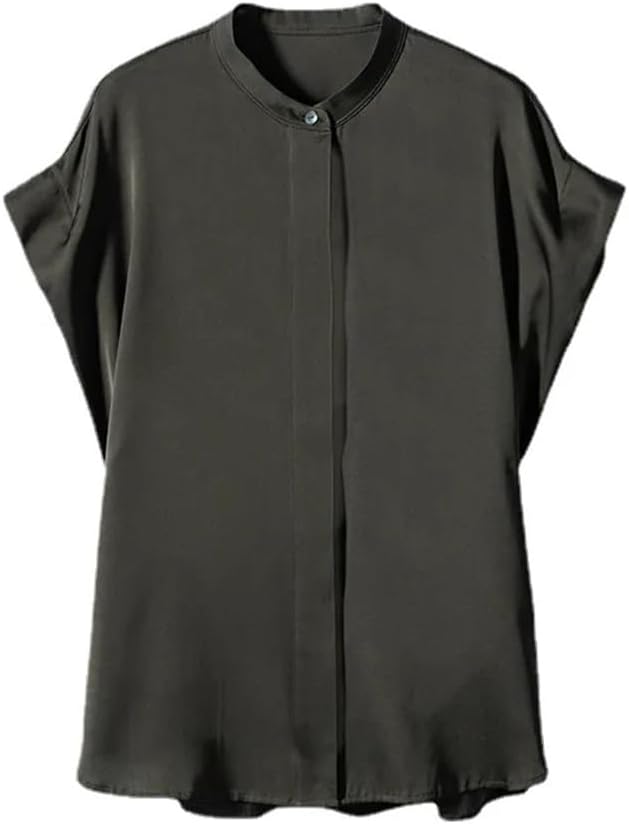Woman Silk Dress Tshirt Basic Solid Bat Sleeved Blouse