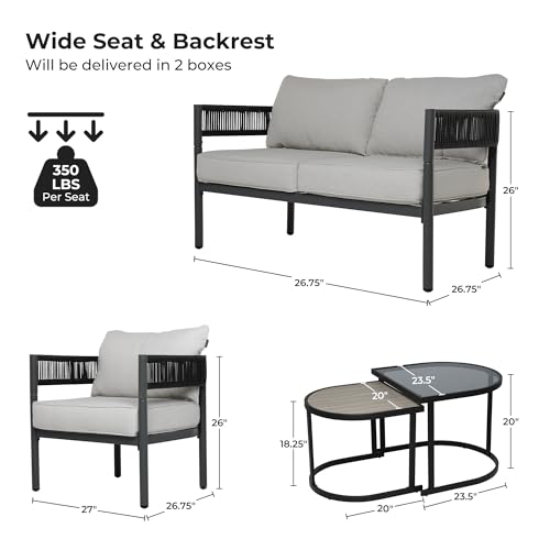Grand patio 5-Piece Outdoor Furniture Set, 4 Seats Wicker Sofa Conversation Set with Thick Cushions and Coffee Table, for Backyard, Balcony, Garden (Beige)