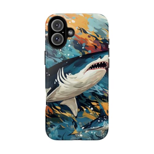 Coque iPhone 16 Plus requin abstrait finition brillante premium