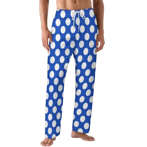 White Polka Dots on A Blue Men's Pajama Pant Lounge Sleep Pant Soft Elastic Waistband Sleep Pajama Bottom - Main Image