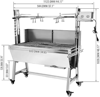 132LBS Stainless Steel Rotisserie Grill with Back Cover Guard, 25W Motor Small Pig Lamb 37 Inch BBQ Charcoal Rotisserie Roaster Grill for Camping Outdoor Kitchen