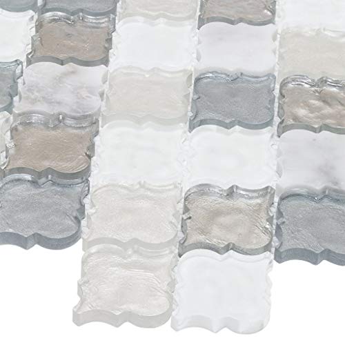Mto0519 Classic 2X2 Arabesque White Gray Silver Metallic Glossy Glass Mosaic Tile (Sample Swatch) #TOP2