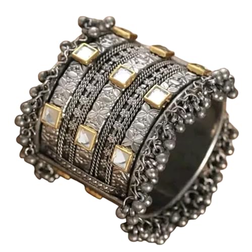 Mirror Work Silver Oxidized Indian Wedding Bollywood Bangle Set For Women Bollywood Wedding Bracelet Bangle Jewelry for Women - Main Image