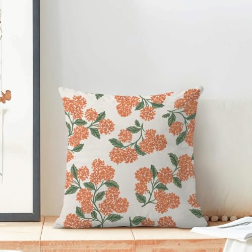 Sorktse Fall Orange Hydrangea Floral Pillow Covers 18 x 18 Inch Outdoor Green Flower Throw Pillow Covers Set of 2 Vintage Autumn Pillow Cases Home Decor for Living Room Bedroom Linen Square Cushion — view 3
