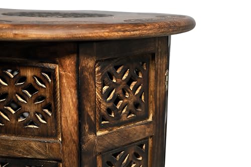Image of Artesia Wooden Handcrafted Folding Round Coffee Table for Livingroom and Bedroom End Table Solid Wood Outdoor Center Table for Garden (Brown)