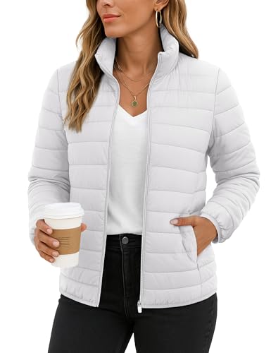 TACVASEN Women's White Puffer Jackets Quilted Packable Puffy Coats Lightweight Winter Warm Zip Up Down Jacket