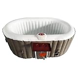 ALEKO HTIO2BRWH Oval Inflatable Hot Tub Spa with Drink Tray and Cover, 2 Person Portable Hot Tub - 145 Gallon Brown and White