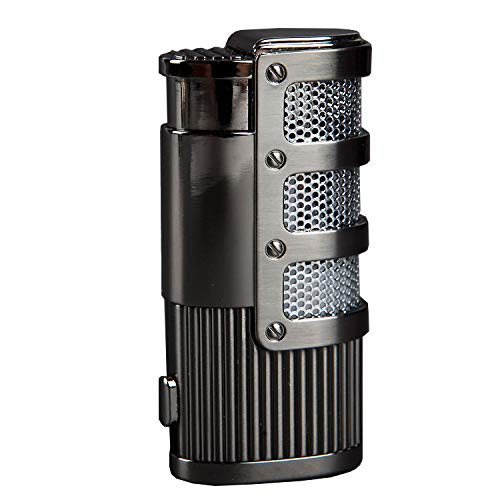 Wink Triple Jet Flame Refillable Cigar Lighter with Puncher (Silver & Black)