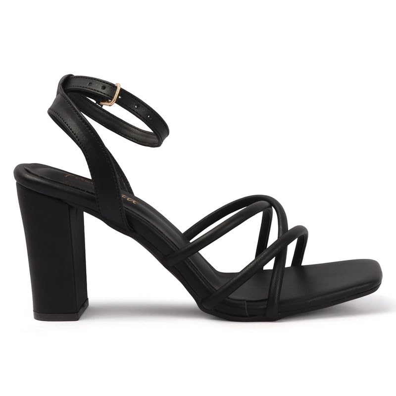 Image of FALENCIA Women's Strappy Block Heel Sandals - Square Toe Ankle Strap Dress Shoes