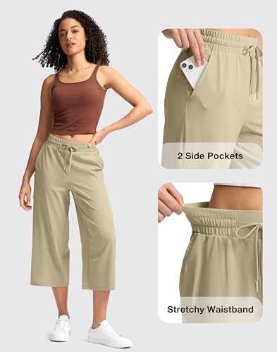Soothfeel Women's Capri Pants Loose High Waisted Wide Leg Lightweight Travel Hiking Pants for Women Casual Summer with Pocket Khaki XXL4