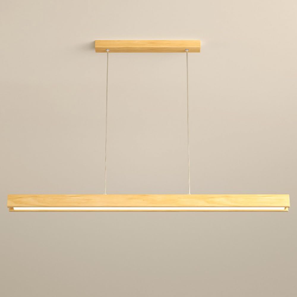 SXECAEPS Wooden Linear Pendant Lamp, Long Trunk Light with White Acrylic Shade, Modern LED Chandelier, Rectangular Ash Lights, Lights for (Color : Warm Light, Size 120CM)