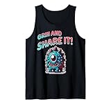 Sonríe Y Compártelo Monstruo Ciclope Divertido Dibujo Camiseta sin Mangas