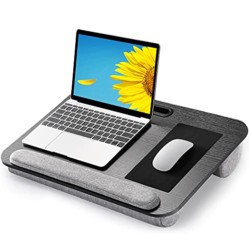 AMERIERGO Lap Desk - Fits Up to 17 Inch Laptop Lap Desk with Dual Cushion, Wrist Rest & Built-in Mouse Pad, Portable Laptop Stand for Sofa & Bed, Multifunctional Slot for Tablet, Pen & Phone- AELD01