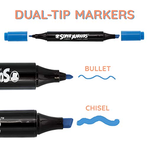 U.S. Art Supply SM-132 Super Markers 20 Unique Colors Dual Tip Fabric & T-Shirt Marker Set-Double-Ended Fabric Markers With Chisel Point And Fine Point Tips - 20 Permanent Ink Vibrant And Bold Colors thumb #2