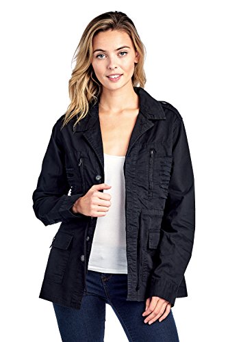 ICONICC Women's Ripped Safari Anorak Parka Drawstring Utility Jacket (JK4008_BLK_S)