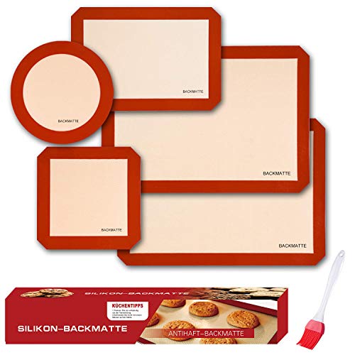 Silikon Backmatten Set mit 5-2 halben Blattmatten +1 Viertelblatt-Liner +1 runde +1 quadratische Kuchenform Antihaft Wiederverwendbare