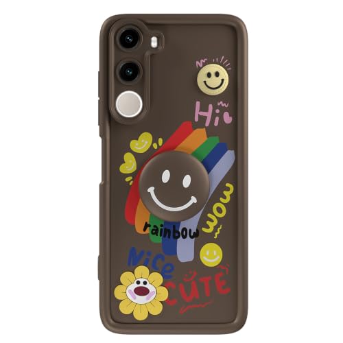 Image of Pikkme Back Cover for Realme C100x | Soft Silicone| Cute Rainbow Smile & 3D Cartoon Flower Design | Shockproof Raised Camera Protection Bumper Case (Brown)